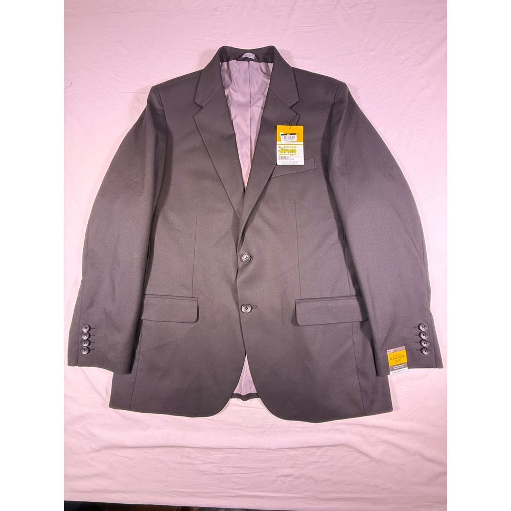 Haggar Suit Coat Mens 44R Black NEW Tailored Fit Premium Stretch Shadow Check‎